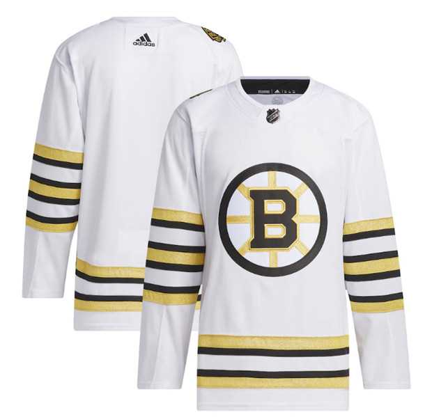Men's Boston Bruins Blank White 100th Anniversary Primegreen Stitched Jersey Dzhi
